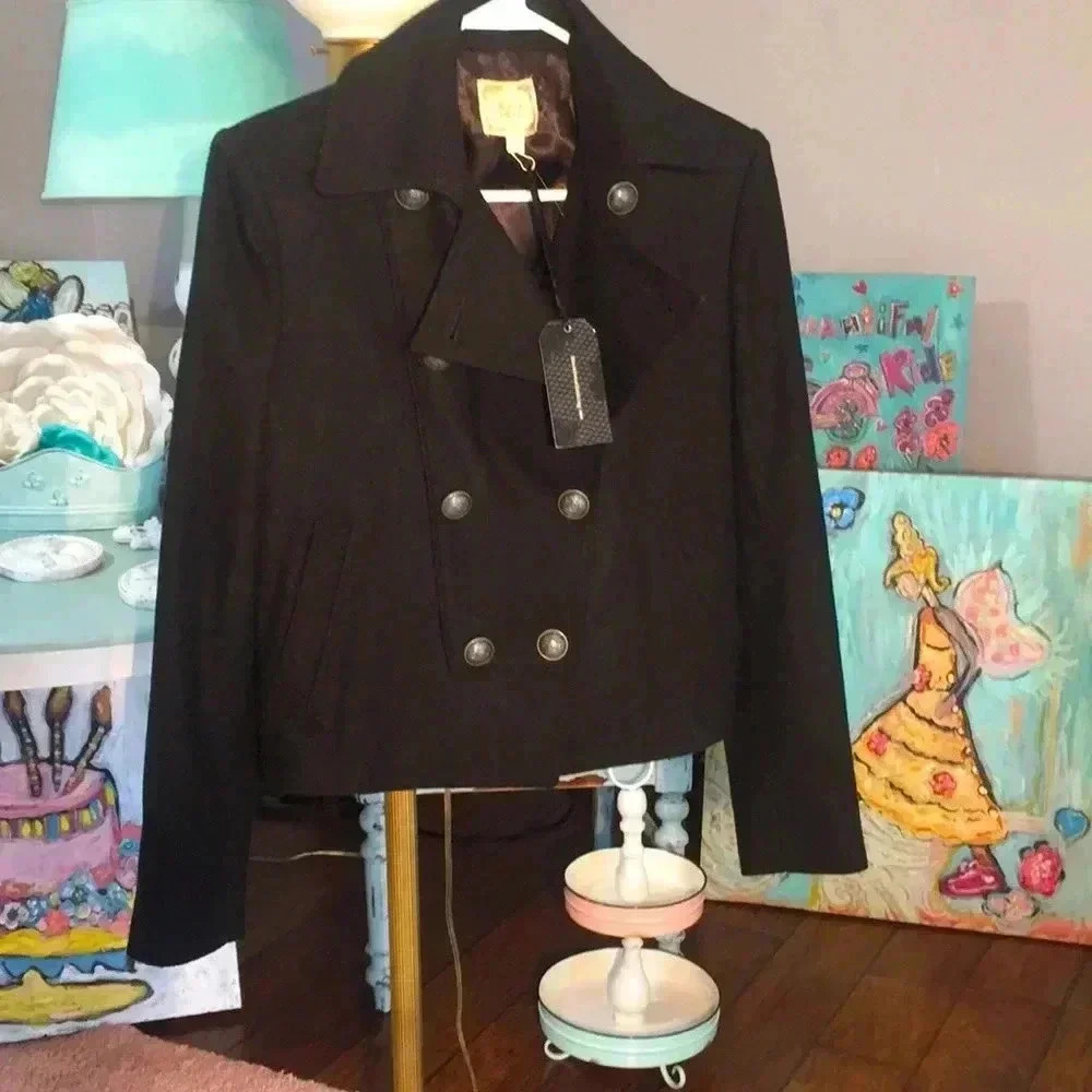 Black swan small pea coat with nautical buttons